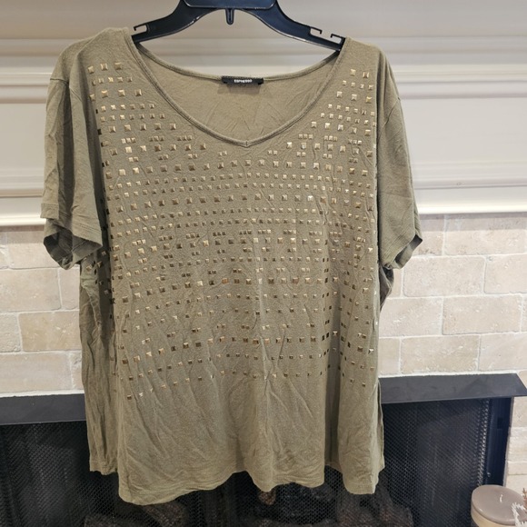 Espresso Tops - Espresso Womens Green Studded Blouse Size 1XL